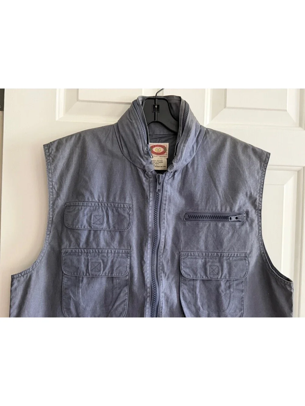 Vintage 80s Banana Republic Safari Bush Vest Hidden Hood Mill Valley Tag L Blue